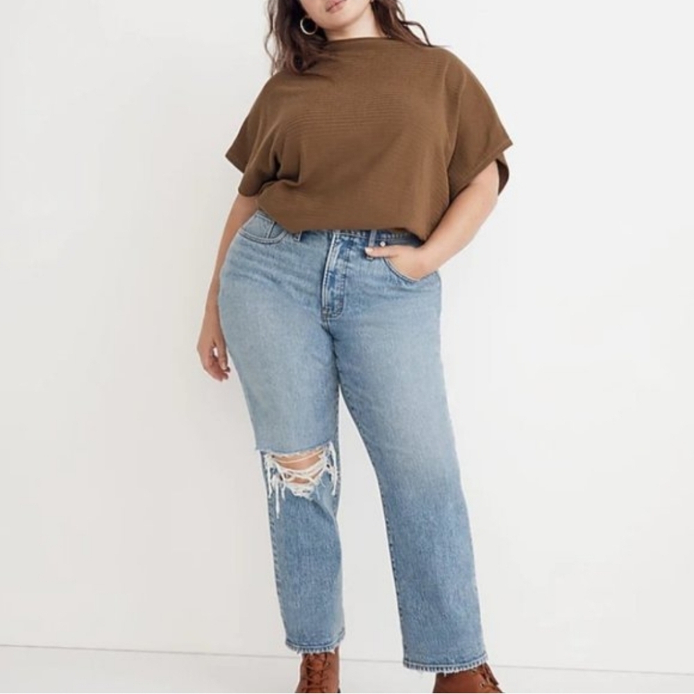 Madewell Curvy Perfect Vintage Straight Light Blue Distressed Jeans Size 14W NEW